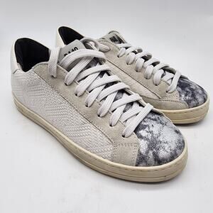 P448 John Low‎ Top Sneakers White Leather Silver Velvet  EU 36 US 6